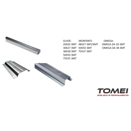 Profili Cartongesso Montanti Guide Omega Accessori lunghezza mt 3 Controsoffitto
